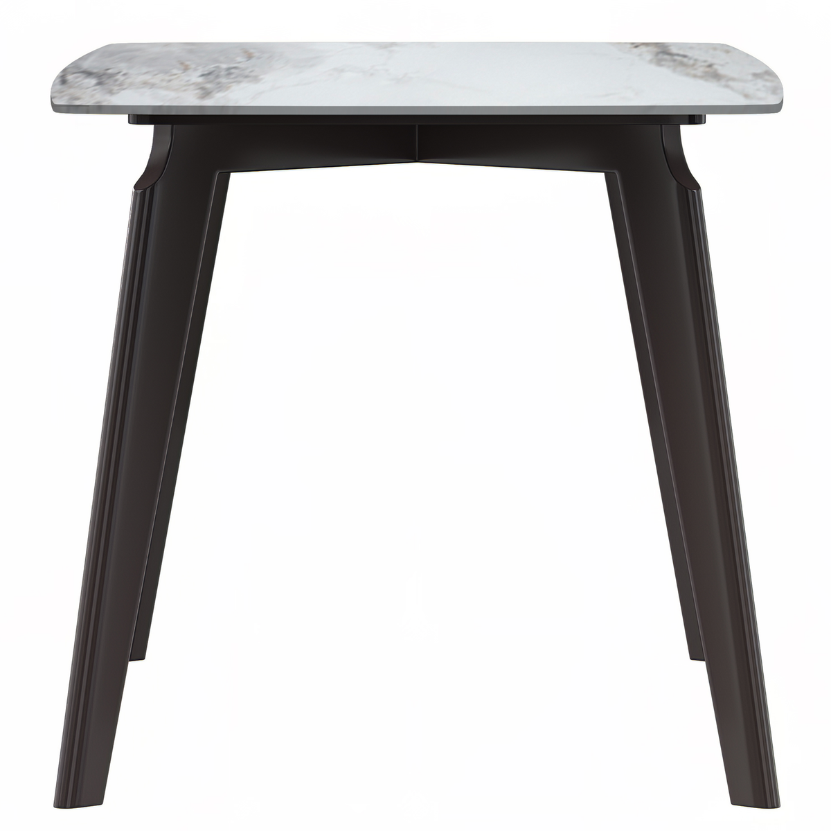 Krevor Modern Dining Table with Rectangular Stone/Glass Wide Tabletop with Black Steel Legs Sintered Stone White Dining Table Leisuremod