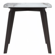 Krevor Modern Dining Table with Rectangular Stone/Glass Wide Tabletop with Black Steel Legs Sintered Stone White Dining Table Leisuremod