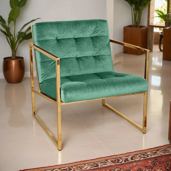 Lexington Tufted Velvet Accent Armchair With Gold Frame