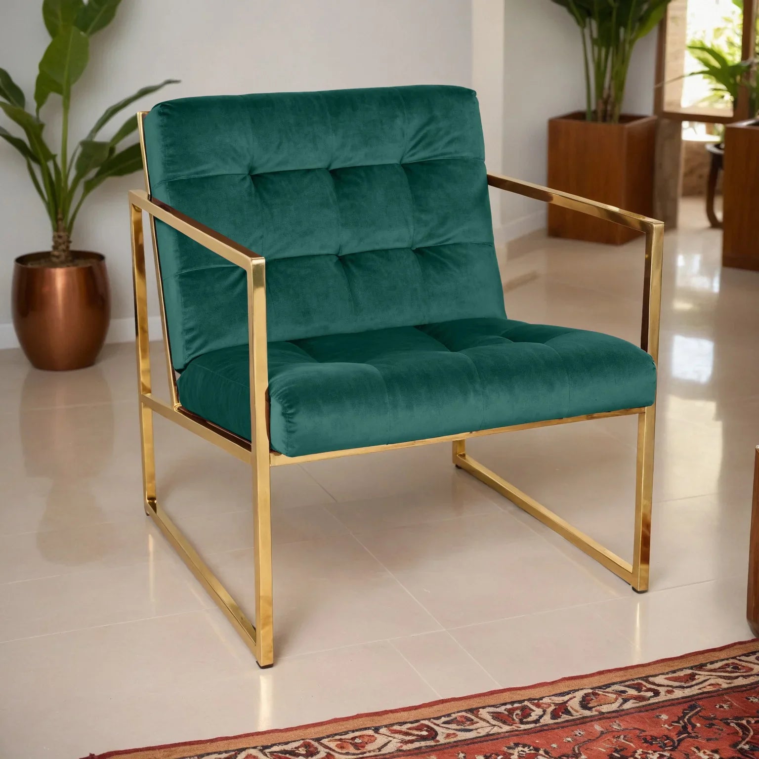 Lexington Tufted Velvet Accent Armchair With Gold Frame - Elax Furniture