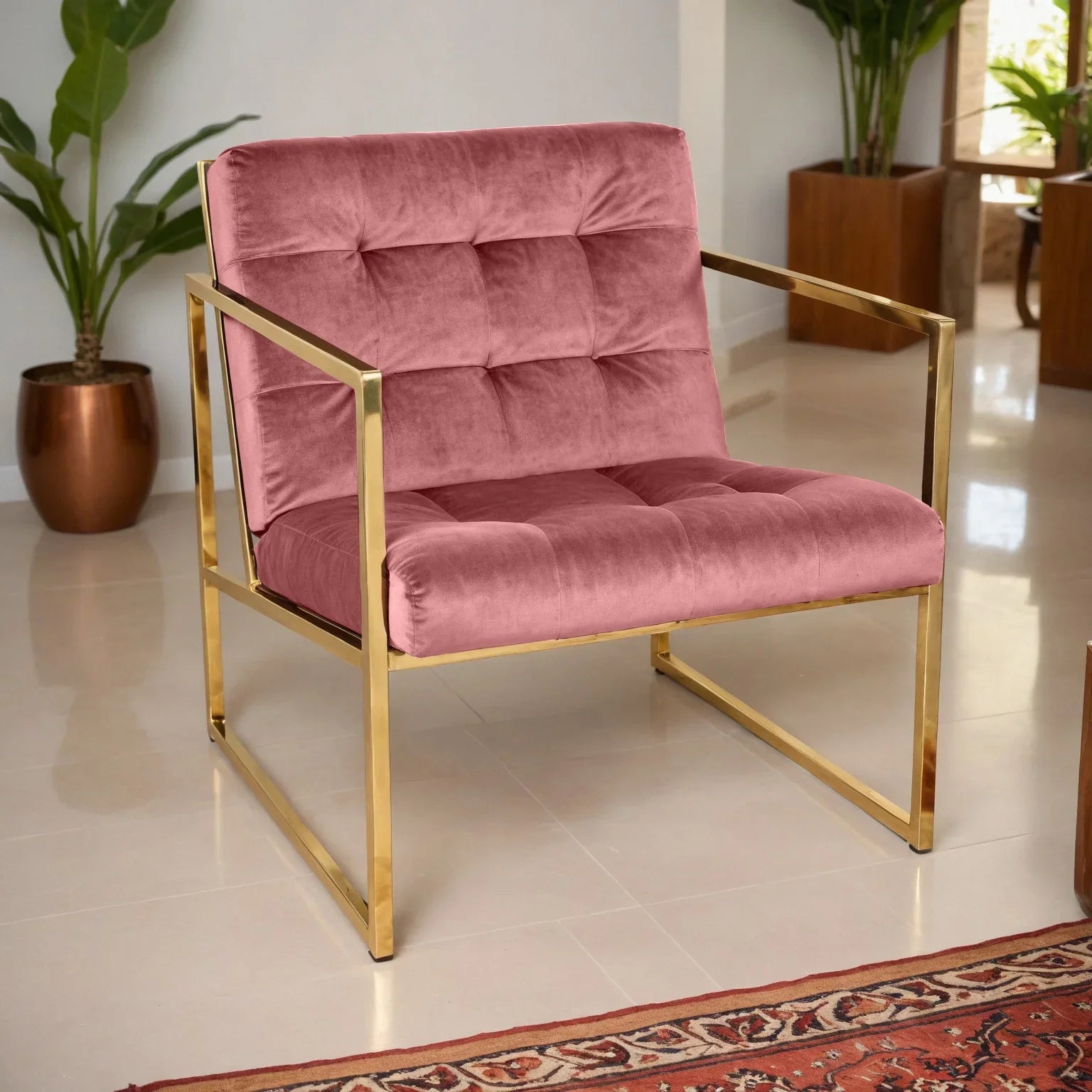 Lexington Tufted Velvet Accent Armchair With Gold Frame - Elax Furniture