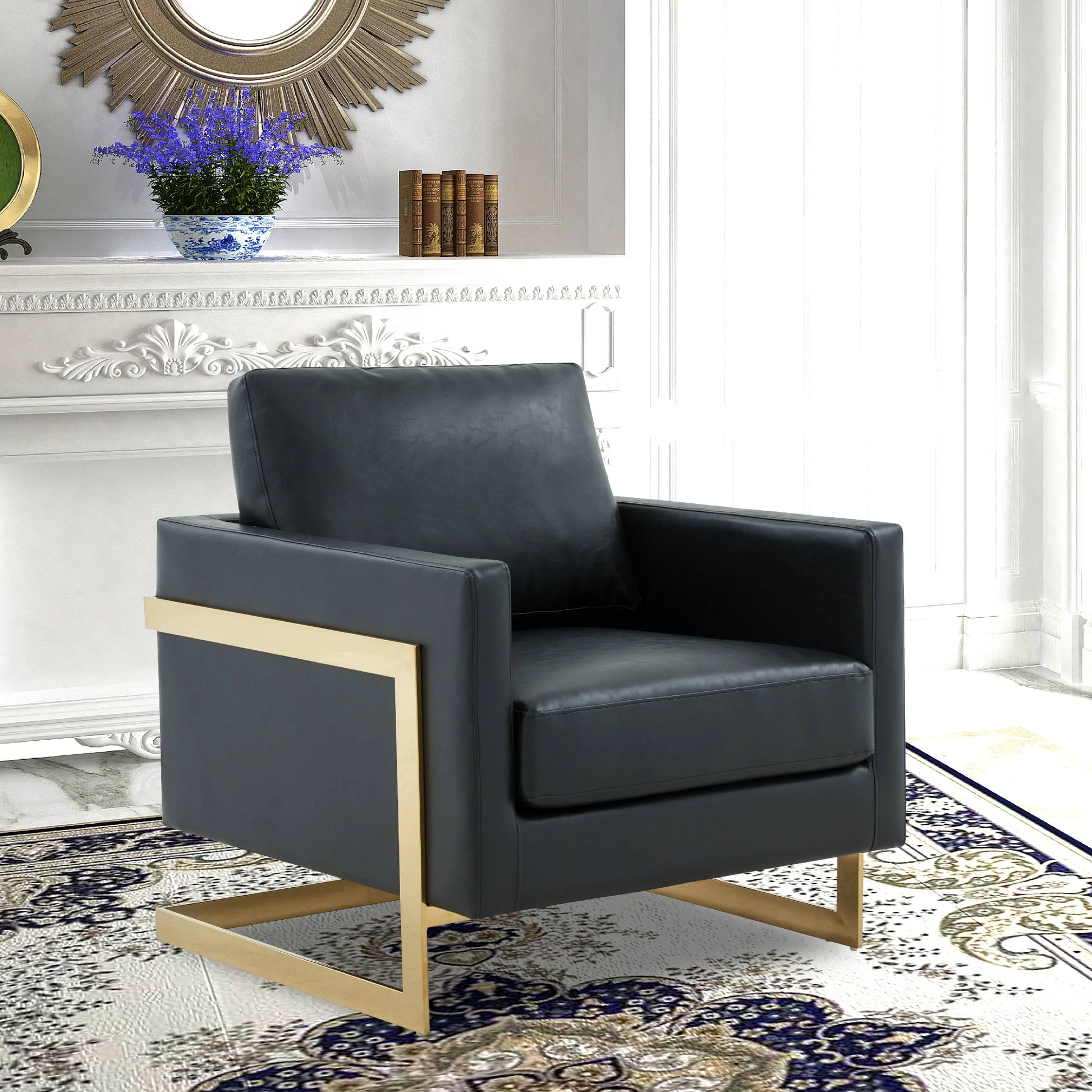 Lincoln Modern Upholstered Accent Armchair With Gold/Black Metal Frame - Elax Furniture