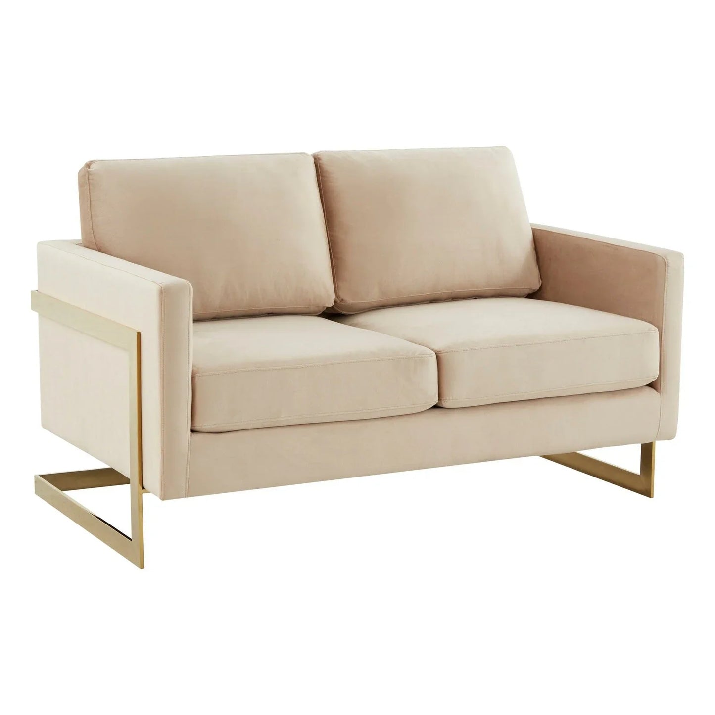 Lincoln Upholstered Velvet/Leather Loveseat With Gold Frame - Elax Furniture