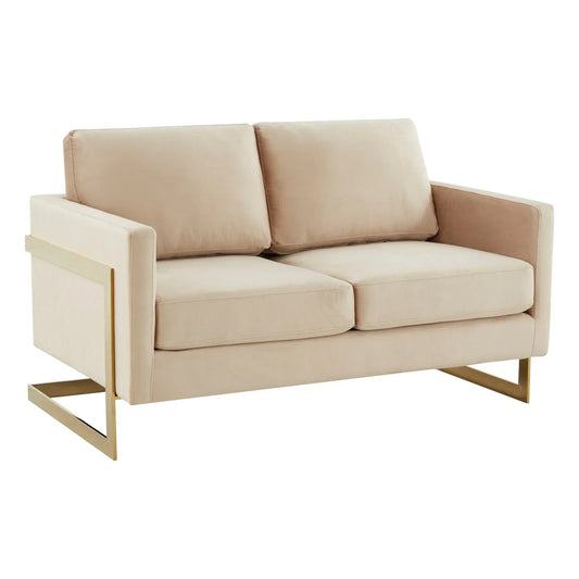 Lincoln Upholstered Velvet/Leather Loveseat With Gold Frame - Elax Furniture