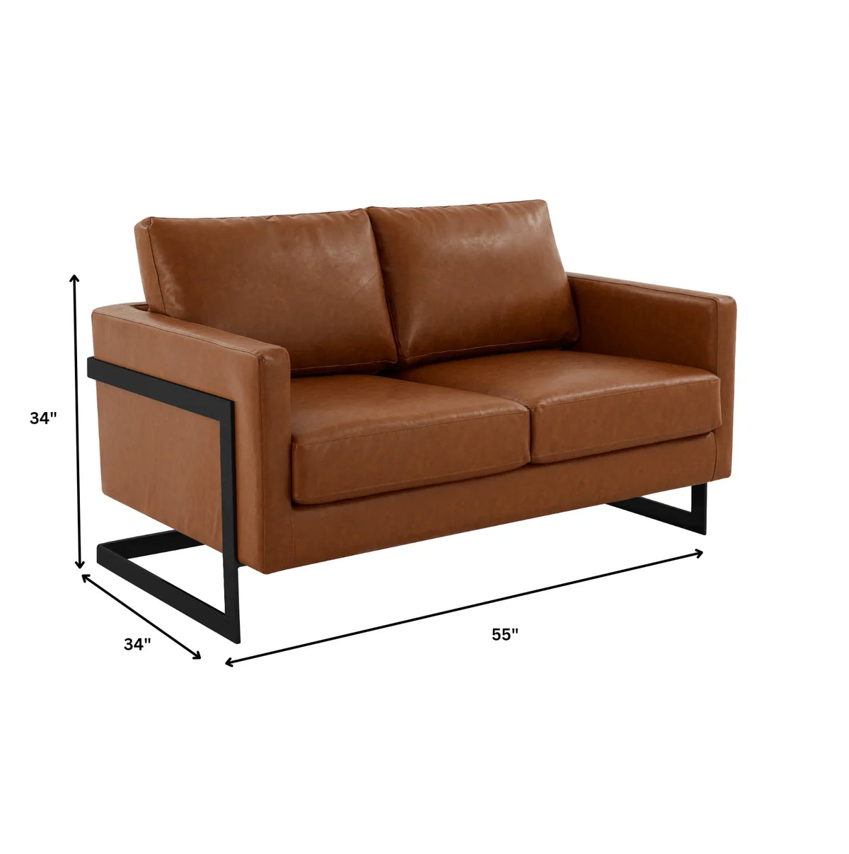 Lincoln Leather Loveseat Sofa with Black Stainless Steel Frame - Elax Furniture