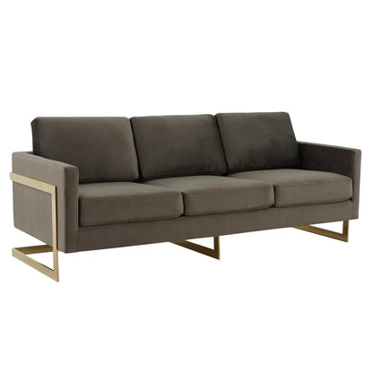 Lincoln 3-Seater Velvet/Leather Full Size Sofa in Stainless Steel - Elax Furniture