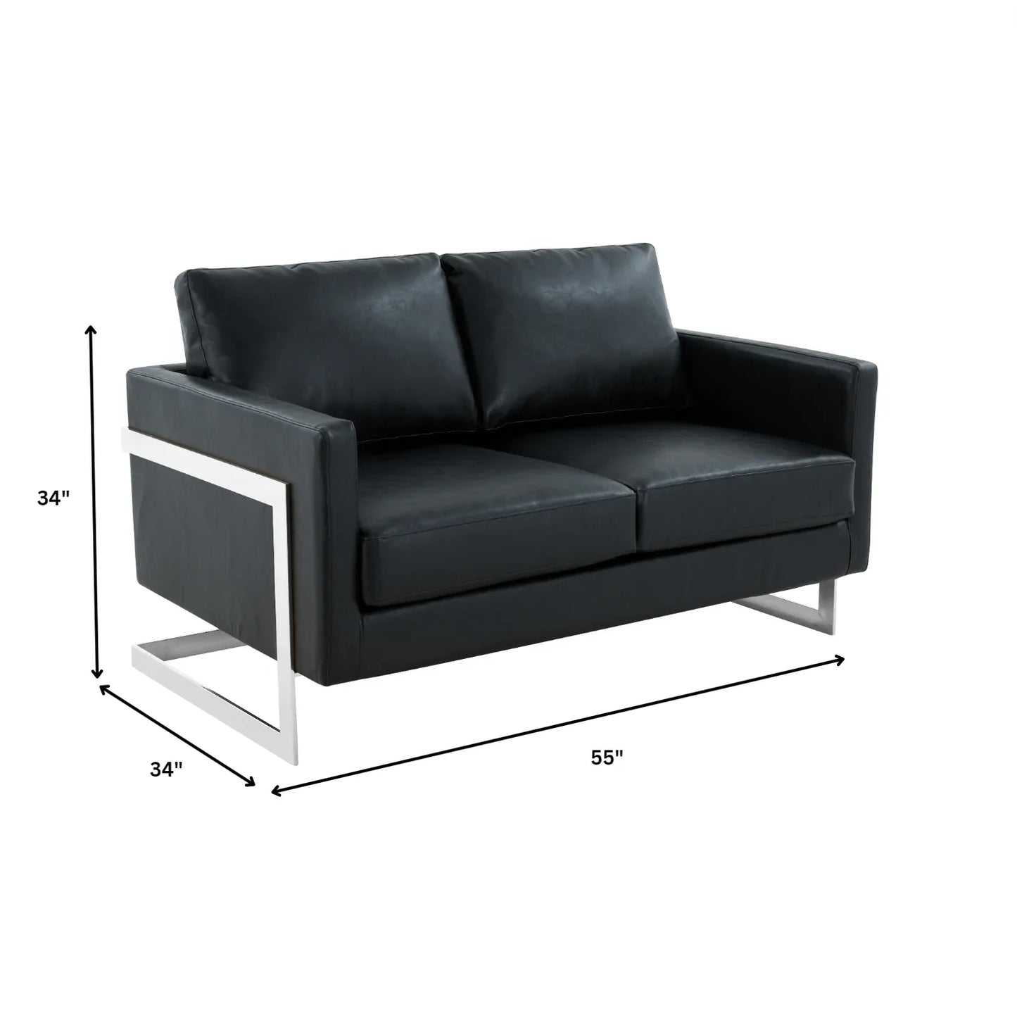 Lincoln Leather Loveseat Sofa with Chrome Stainless Steel Frame - Elax Furniture