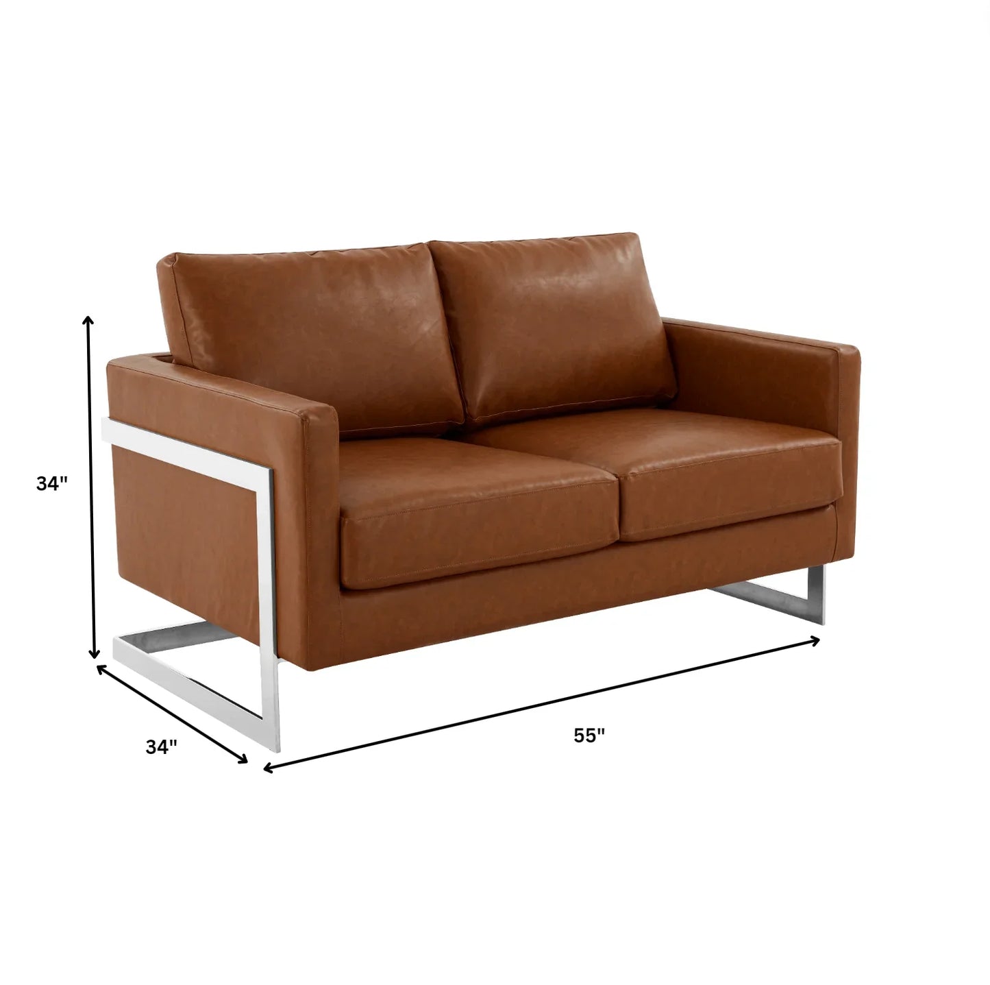 Lincoln Leather Loveseat Sofa with Chrome Stainless Steel Frame - Elax Furniture