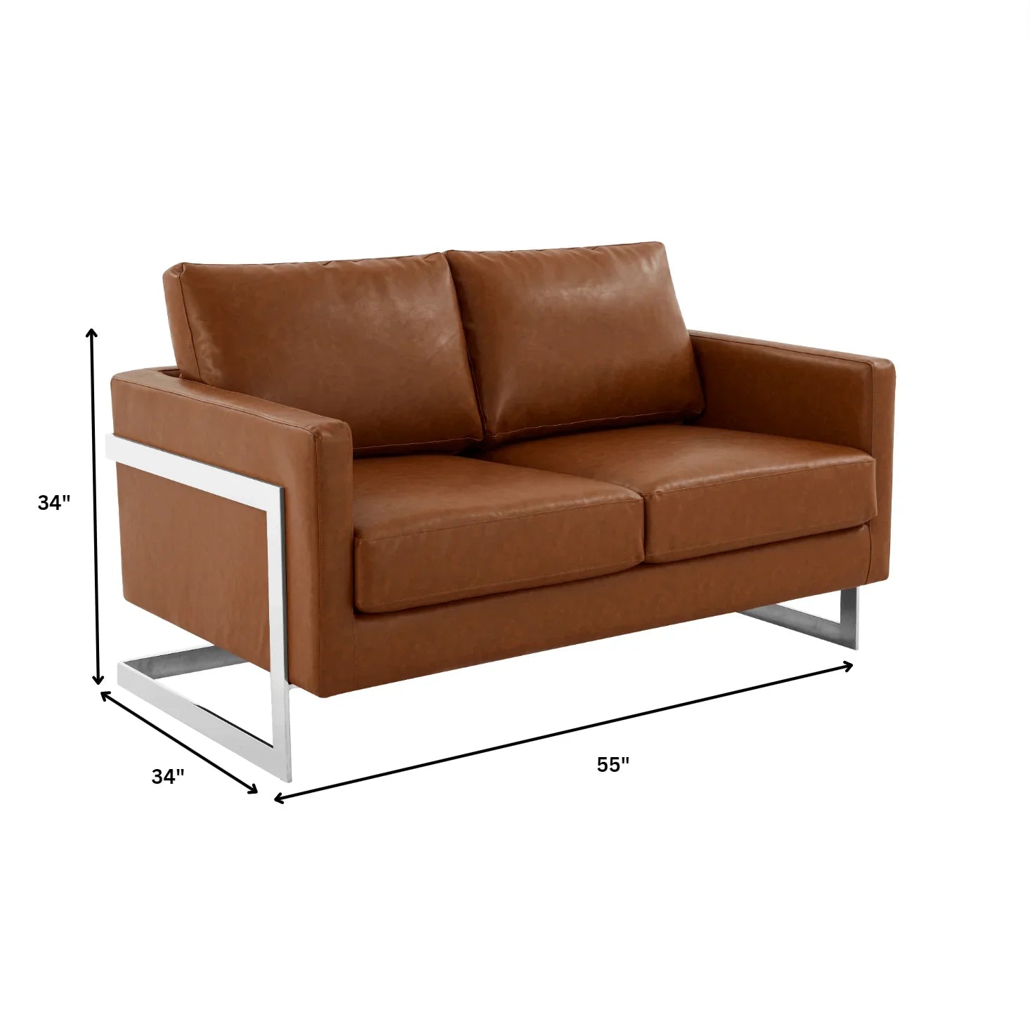 Lincoln Leather Loveseat Sofa with Chrome Stainless Steel Frame - Elax Furniture
