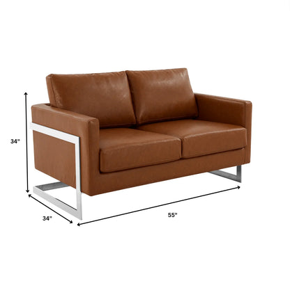 Lincoln Leather Loveseat Sofa with Chrome Stainless Steel Frame - Elax Furniture