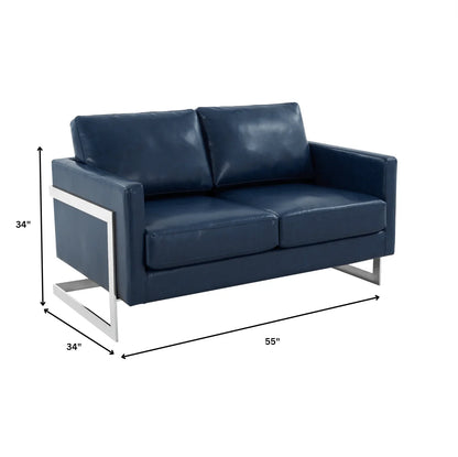 Lincoln Leather Loveseat Sofa with Chrome Stainless Steel Frame - Elax Furniture