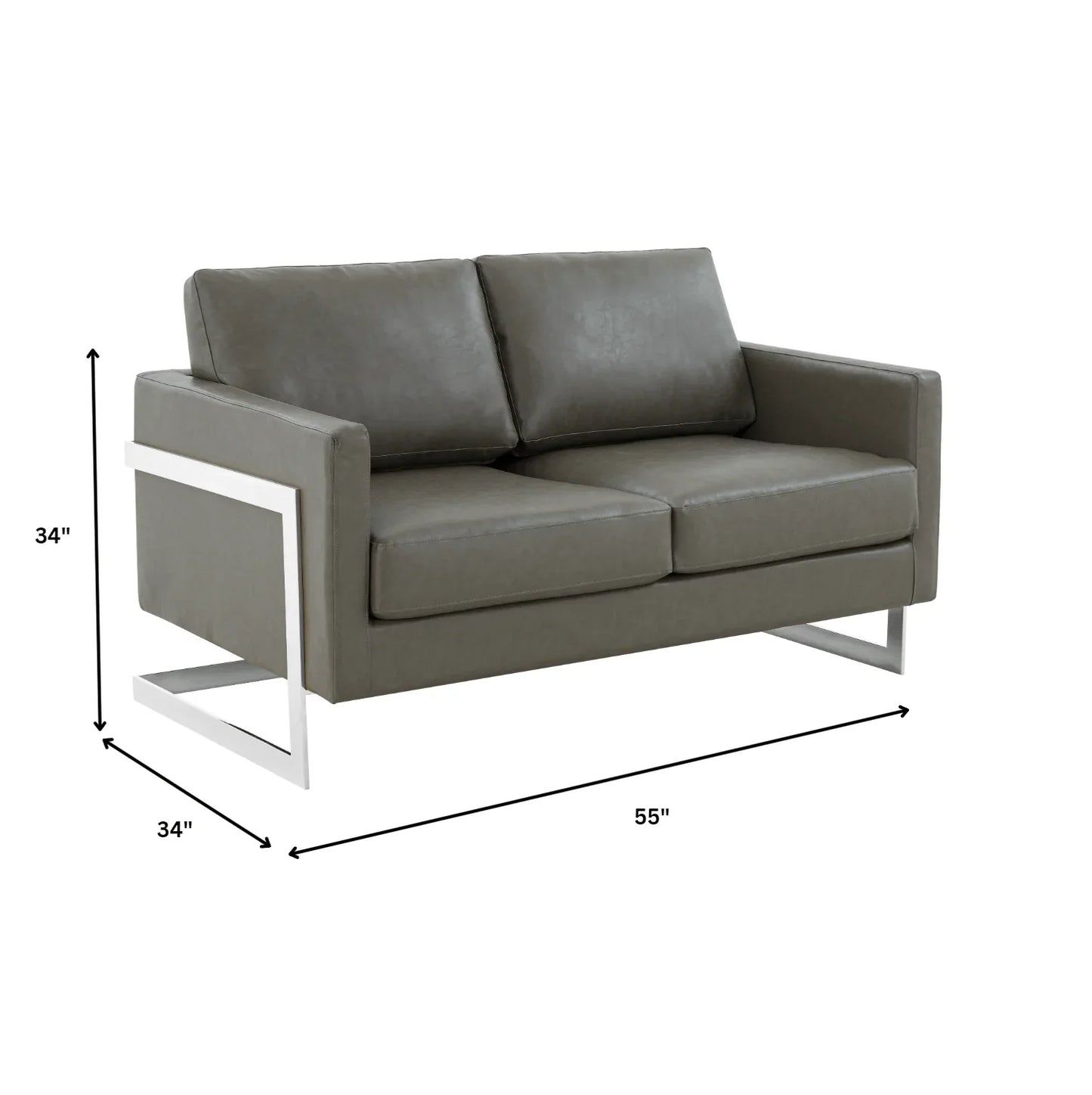 Lincoln Leather Loveseat Sofa with Chrome Stainless Steel Frame - Elax Furniture