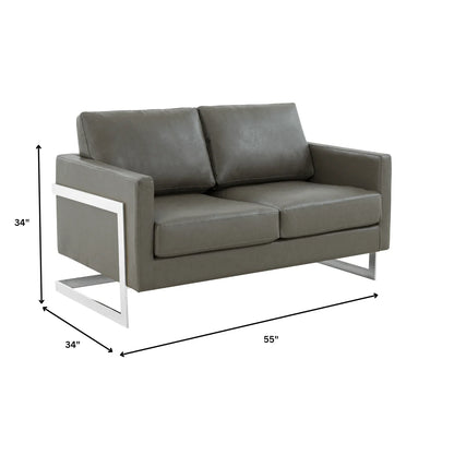 Lincoln Leather Loveseat Sofa with Chrome Stainless Steel Frame - Elax Furniture