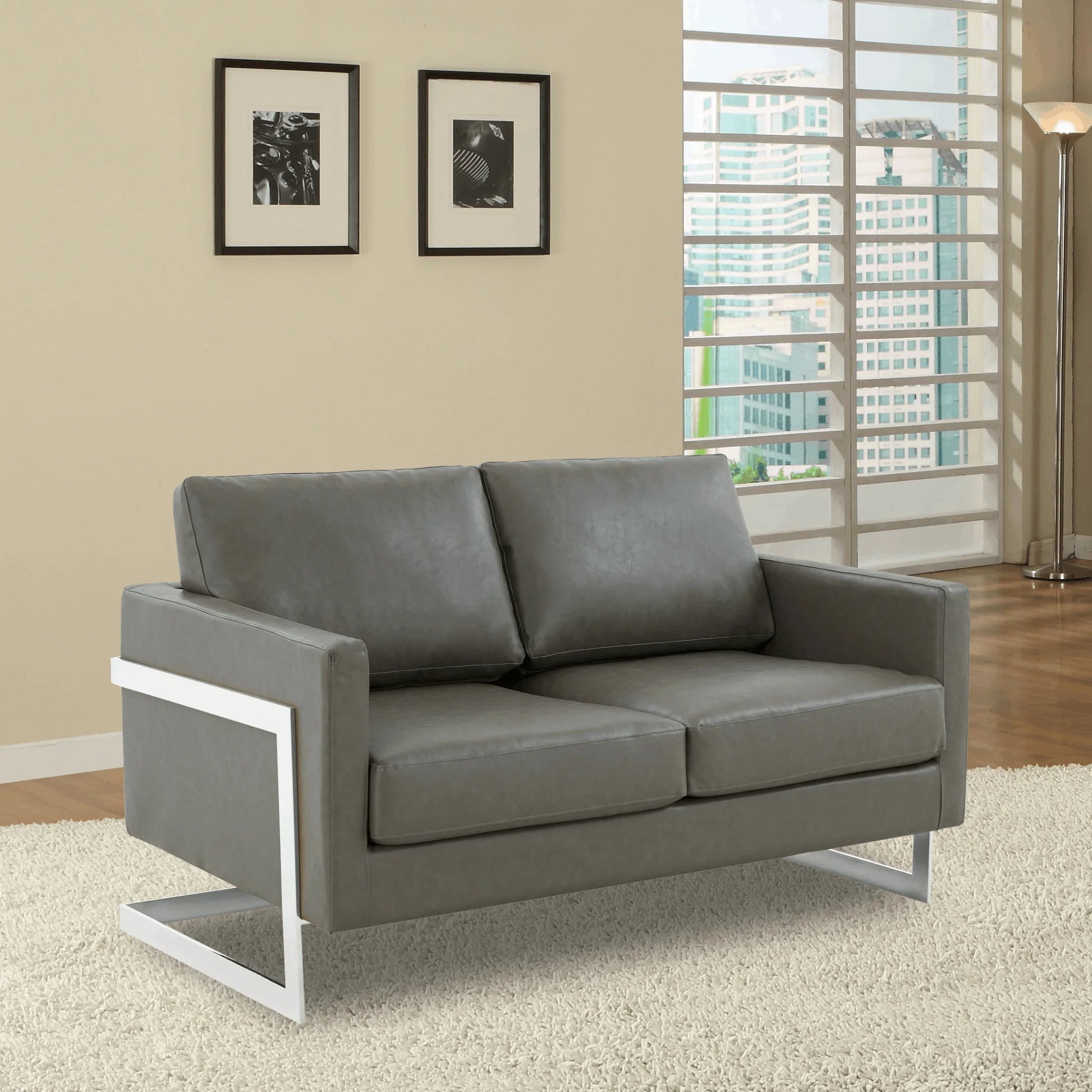 Lincoln Leather Loveseat Sofa with Chrome Stainless Steel Frame - Elax Furniture