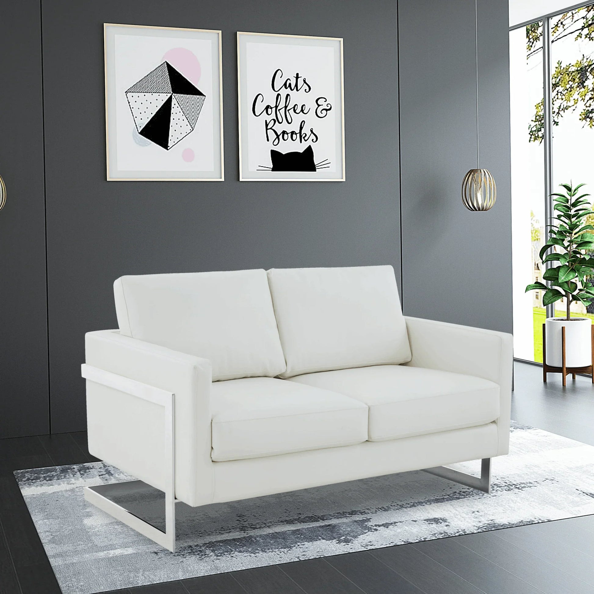 Lincoln Leather Loveseat Sofa with Chrome Stainless Steel Frame - Elax Furniture