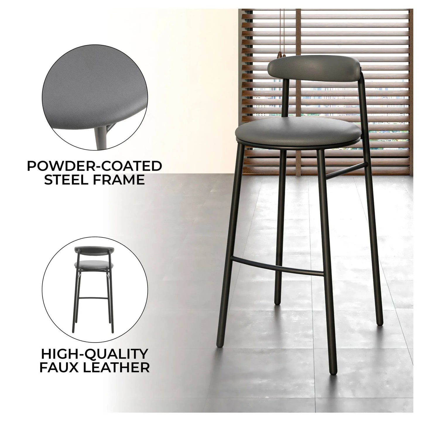 Lume Series Modern Bar Stool Upholstered in Leather for Dining Room and Kitchen - Elax Furniture