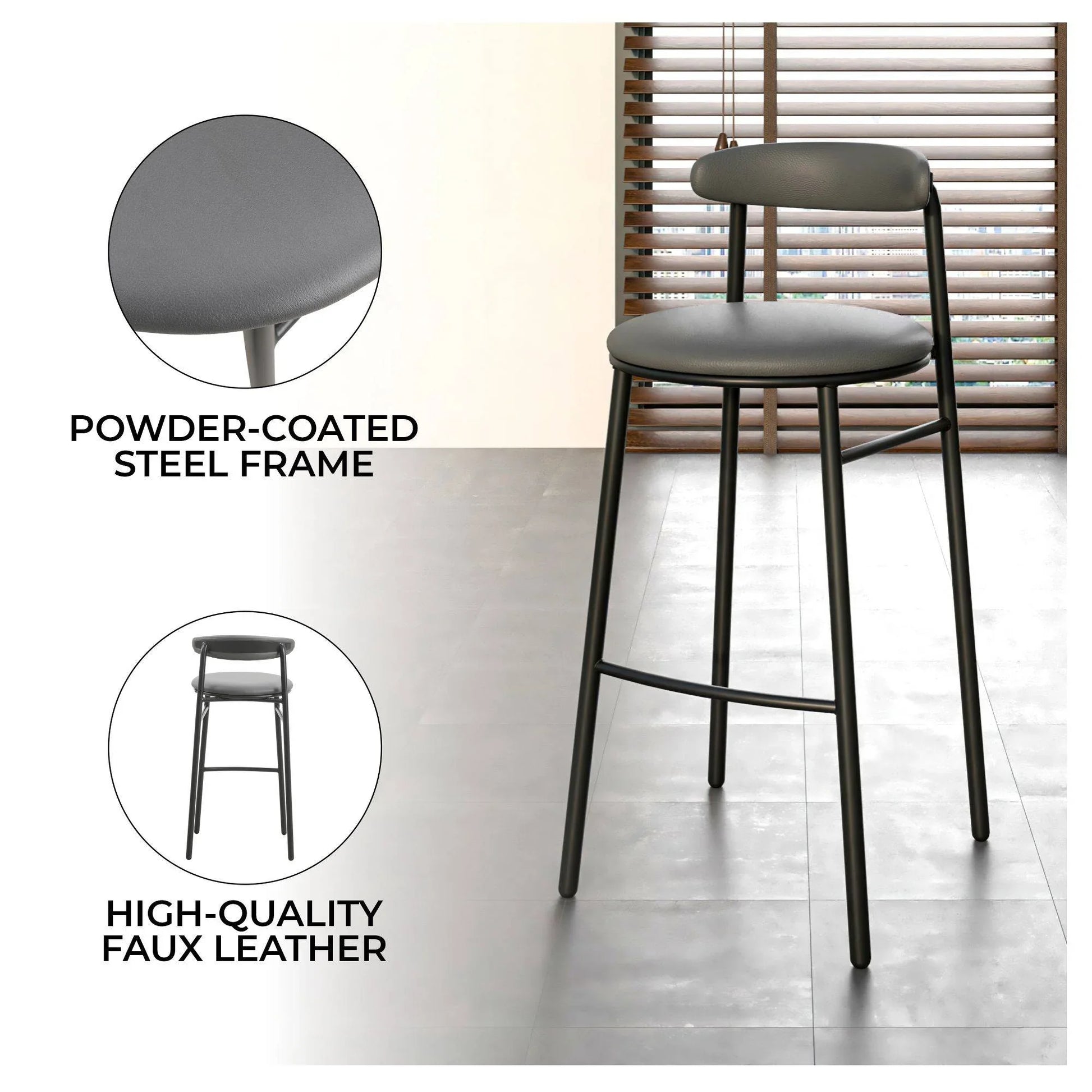 Lume Series Modern Bar Stool Upholstered in Leather for Dining Room and Kitchen - Elax Furniture