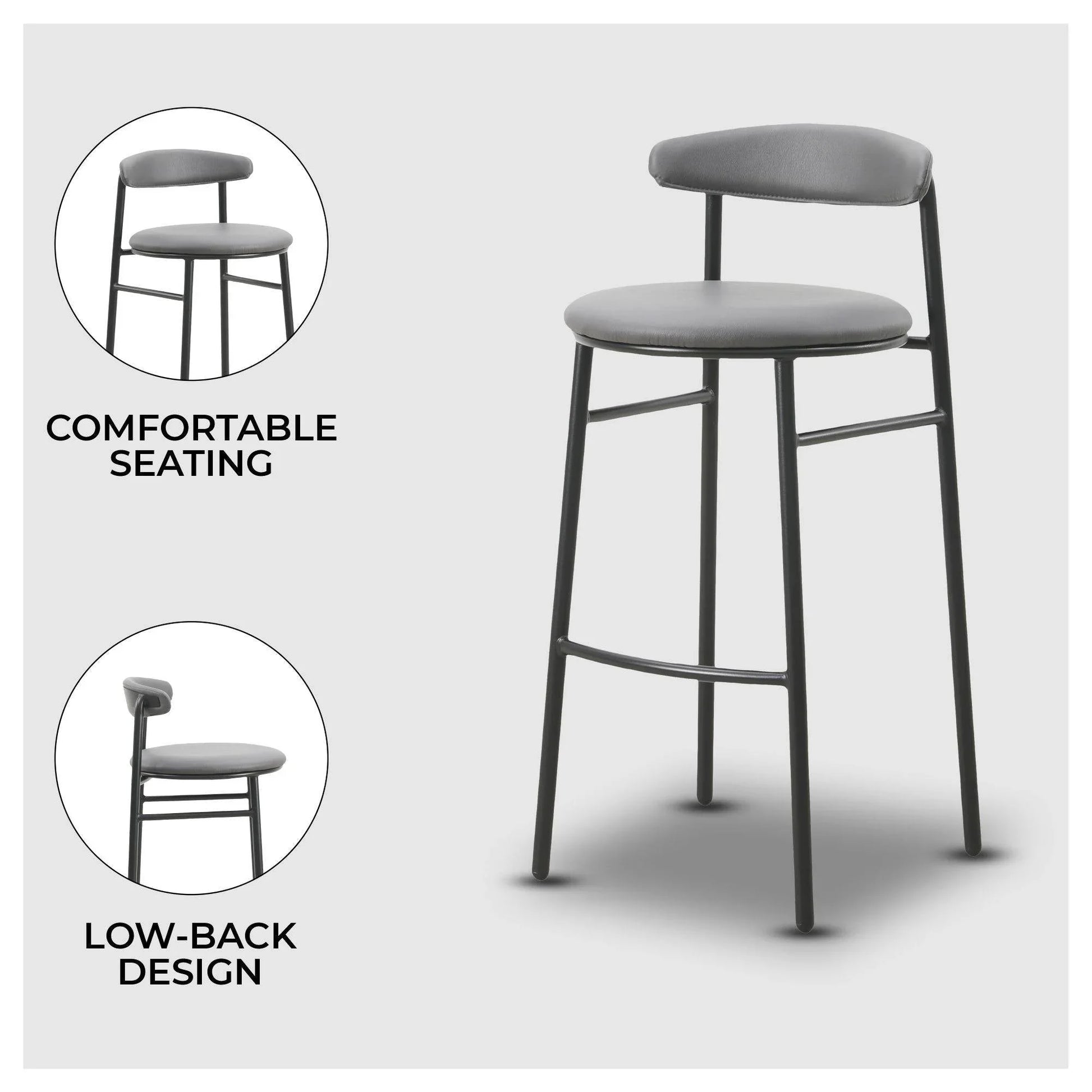 Lume Series Modern Bar Stool Upholstered in Leather for Dining Room and Kitchen - Elax Furniture