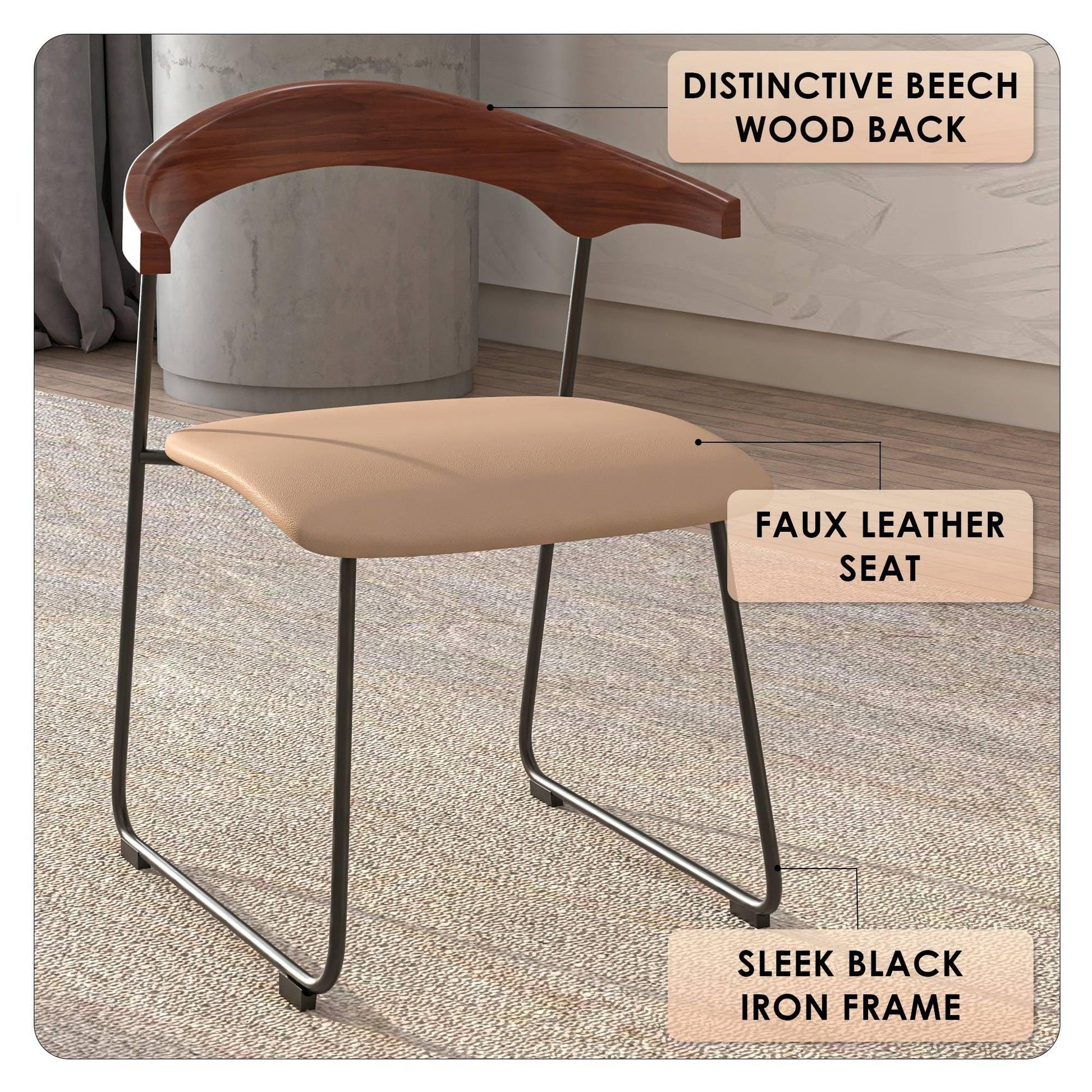 Lyra Dining Chair Upholstered Leather with Iron Legs, Set of 2 - Elax Furniture