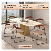 Lyra Leather Dining Chair with a Beech Wood Curved Back and Iron Legs - Elax Furniture