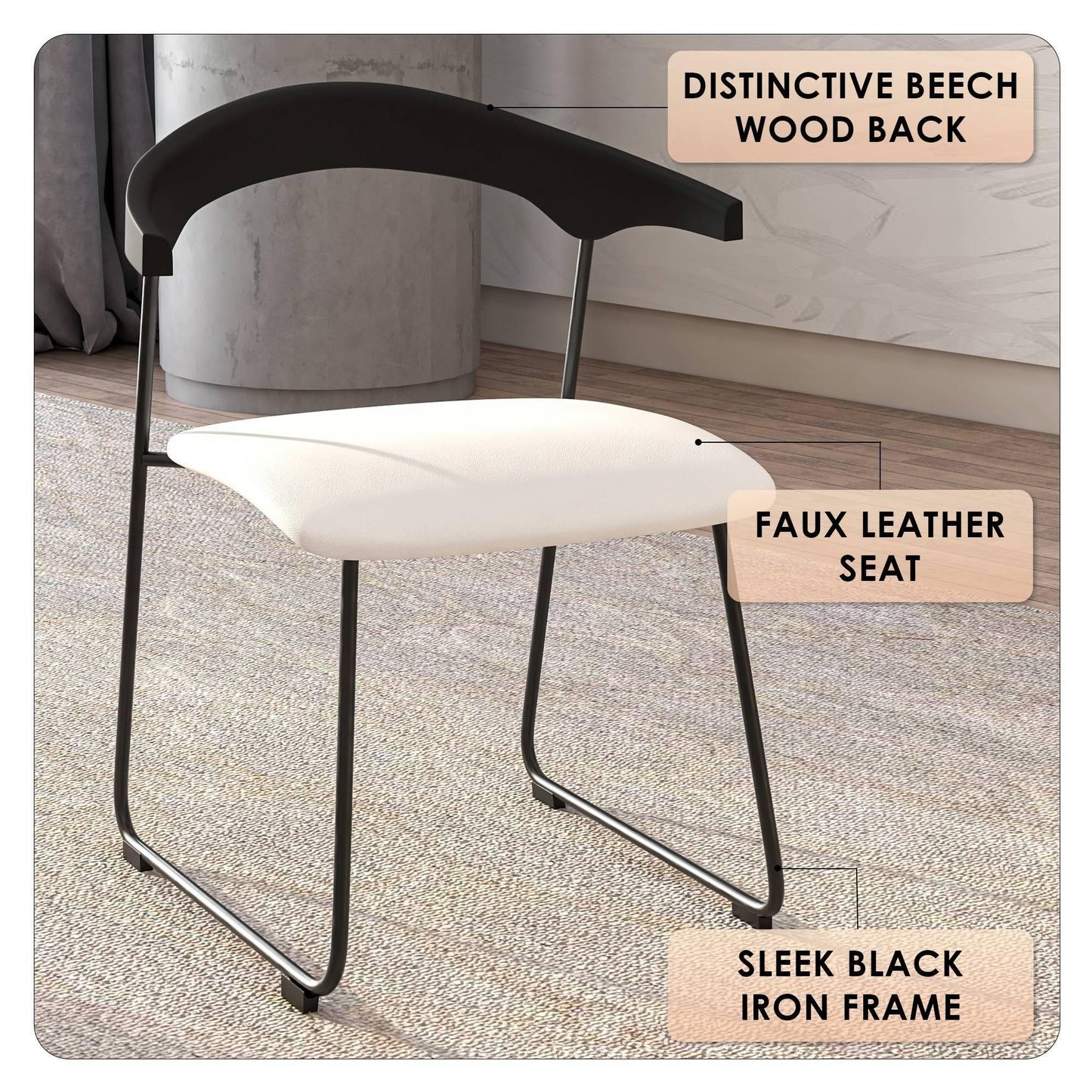 Lyra Dining Chair Upholstered Leather with Iron Legs, Set of 4 - Elax Furniture