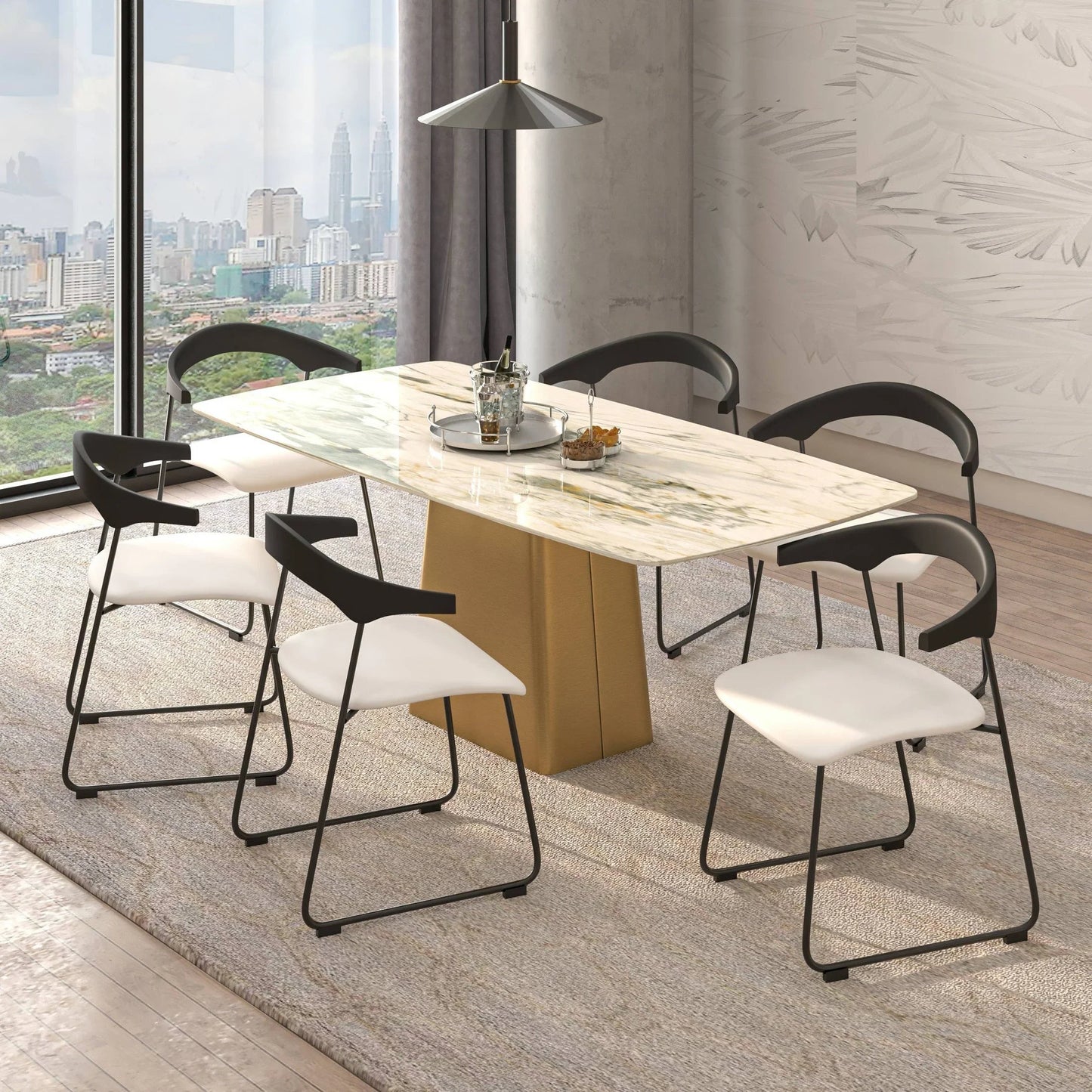 Lyra Dining Chair Upholstered Leather with Iron Legs, Set of 4 - Elax Furniture