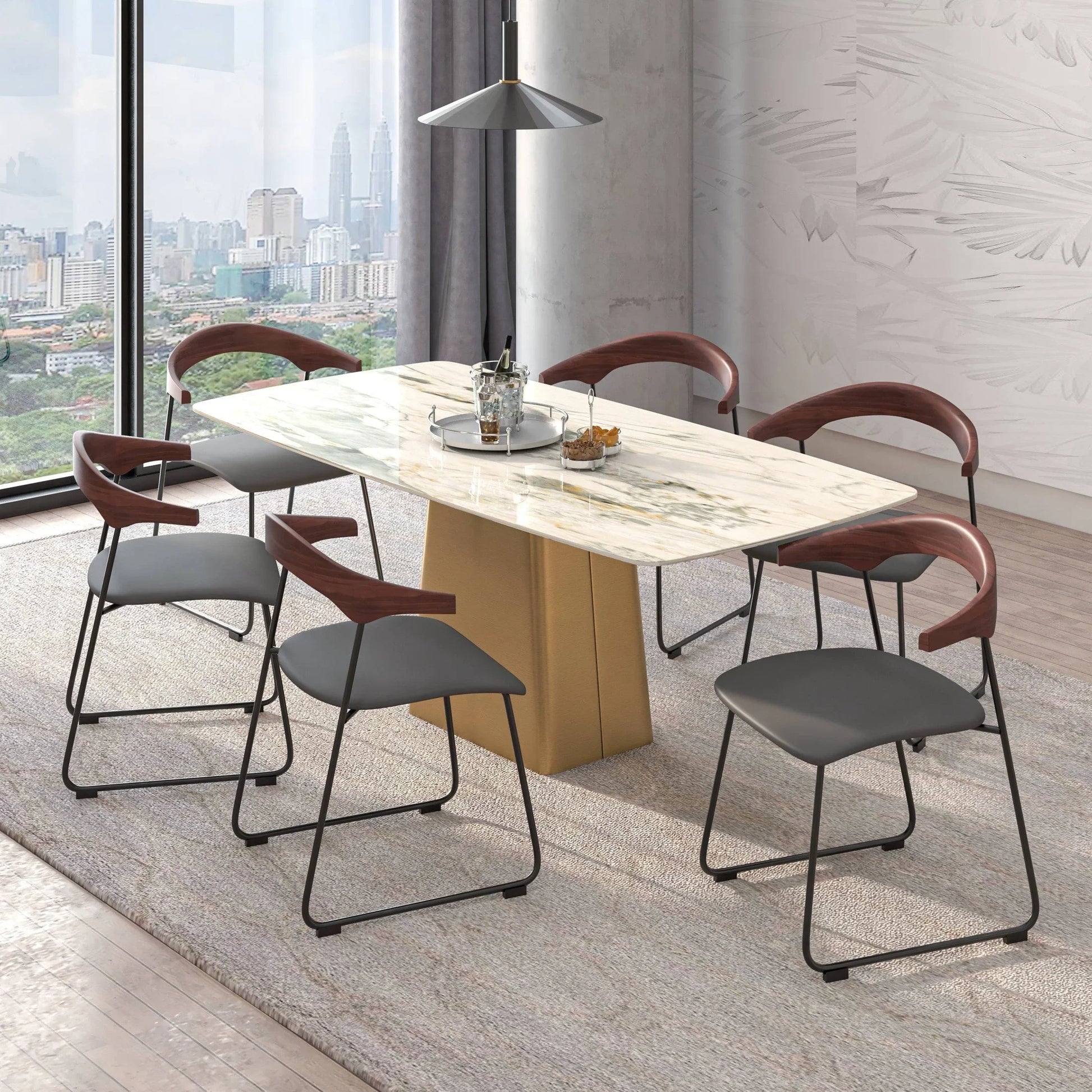 Lyra Dining Chair Upholstered Leather with Iron Legs, Set of 4 - Elax Furniture