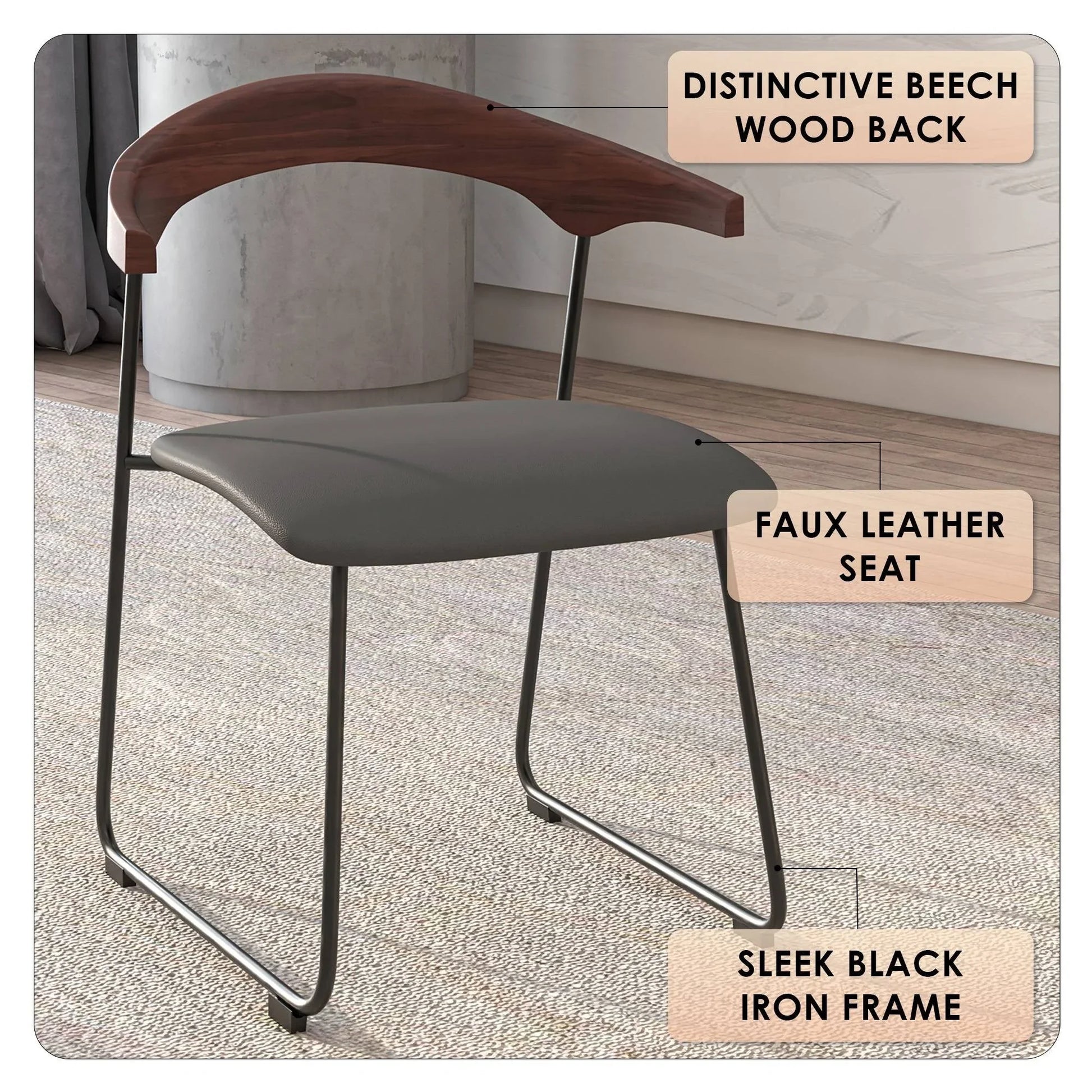 Lyra Dining Chair Upholstered Leather with Iron Legs, Set of 2 - Elax Furniture
