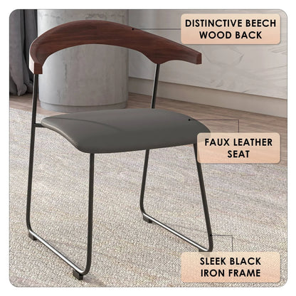 Lyra Dining Chair Upholstered Leather with Iron Legs, Set of 2 - Elax Furniture