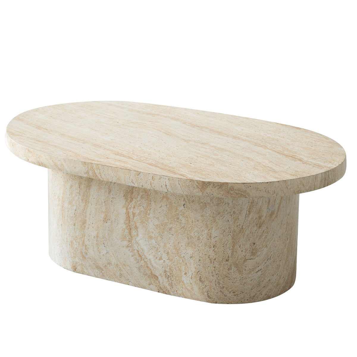 Laura Fiberstone Oval Coffee Table with Pedestal Base for Indoor and Outdoor