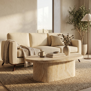 Laura Fiberstone Oval Coffee Table with Pedestal Base for Indoor and Outdoor