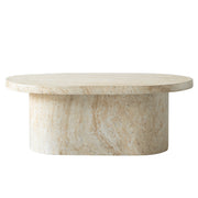 Laura Fiberstone Oval Coffee Table with Pedestal Base for Indoor and Outdoor
