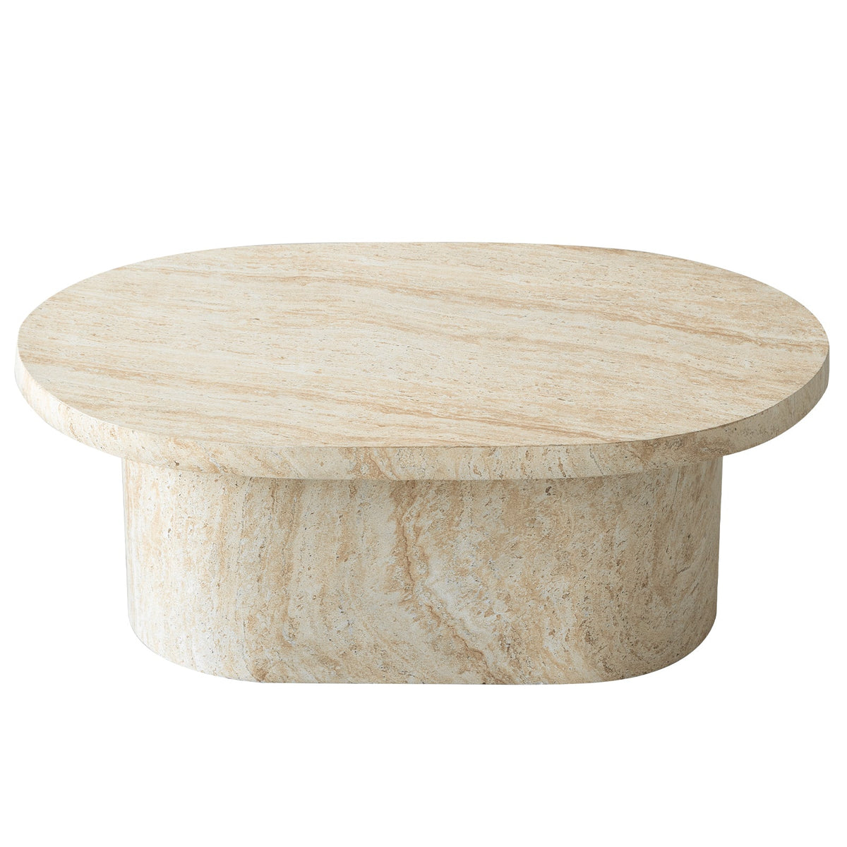 Laura Fiberstone Oval Coffee Table with Pedestal Base for Indoor and Outdoor