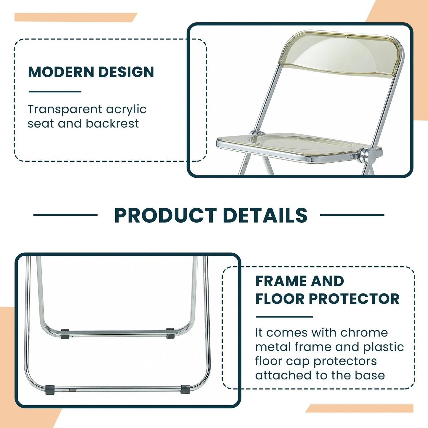 Lawrence Acrylic Folding Chair With Metal Frame Set of 2 - Elax Furniture