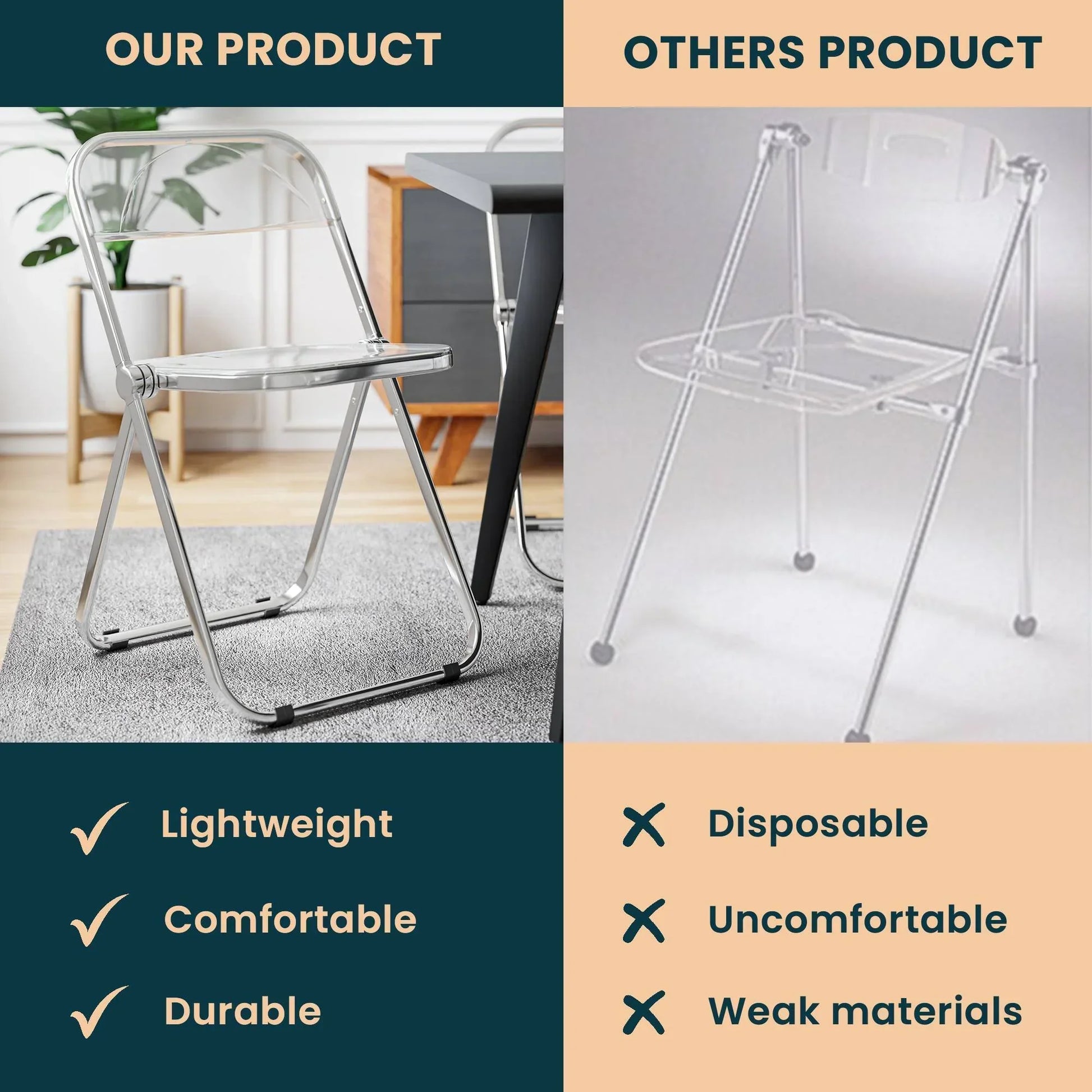 Lawrence Acrylic Folding Chair With Metal Frame - Elax Furniture