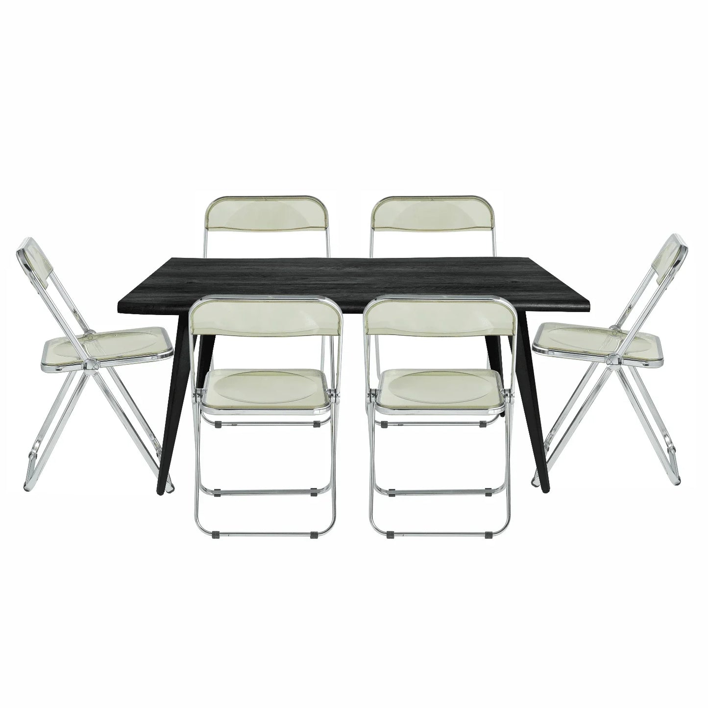Lawrence 7-Piece Dining Set: Folding Acrylic Chairs & Rectangular Wood Table - Elax Furniture