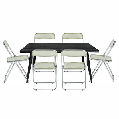 Lawrence 7-Piece Dining Set: Folding Acrylic Chairs & Rectangular Wood Table - Elax Furniture