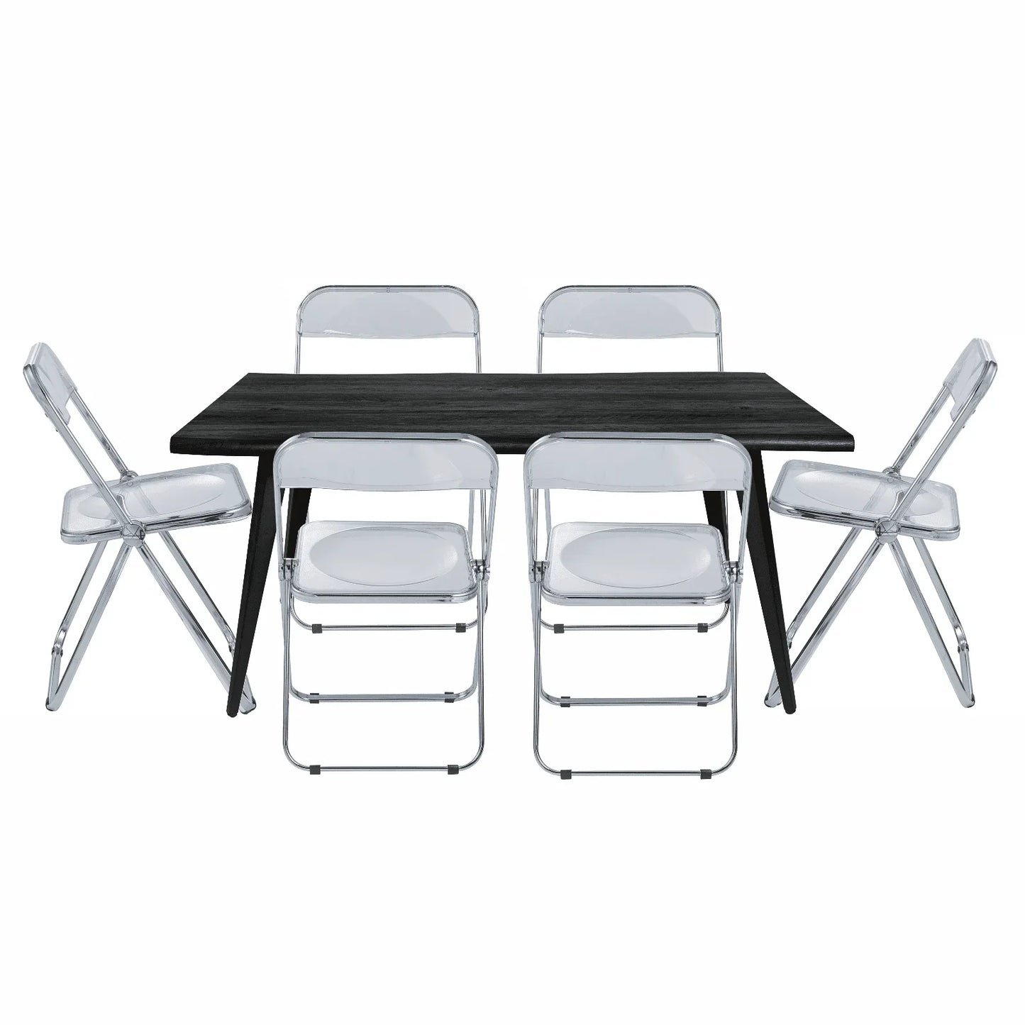 Lawrence 7-Piece Dining Set: Folding Acrylic Chairs & Rectangular Wood Table - Elax Furniture