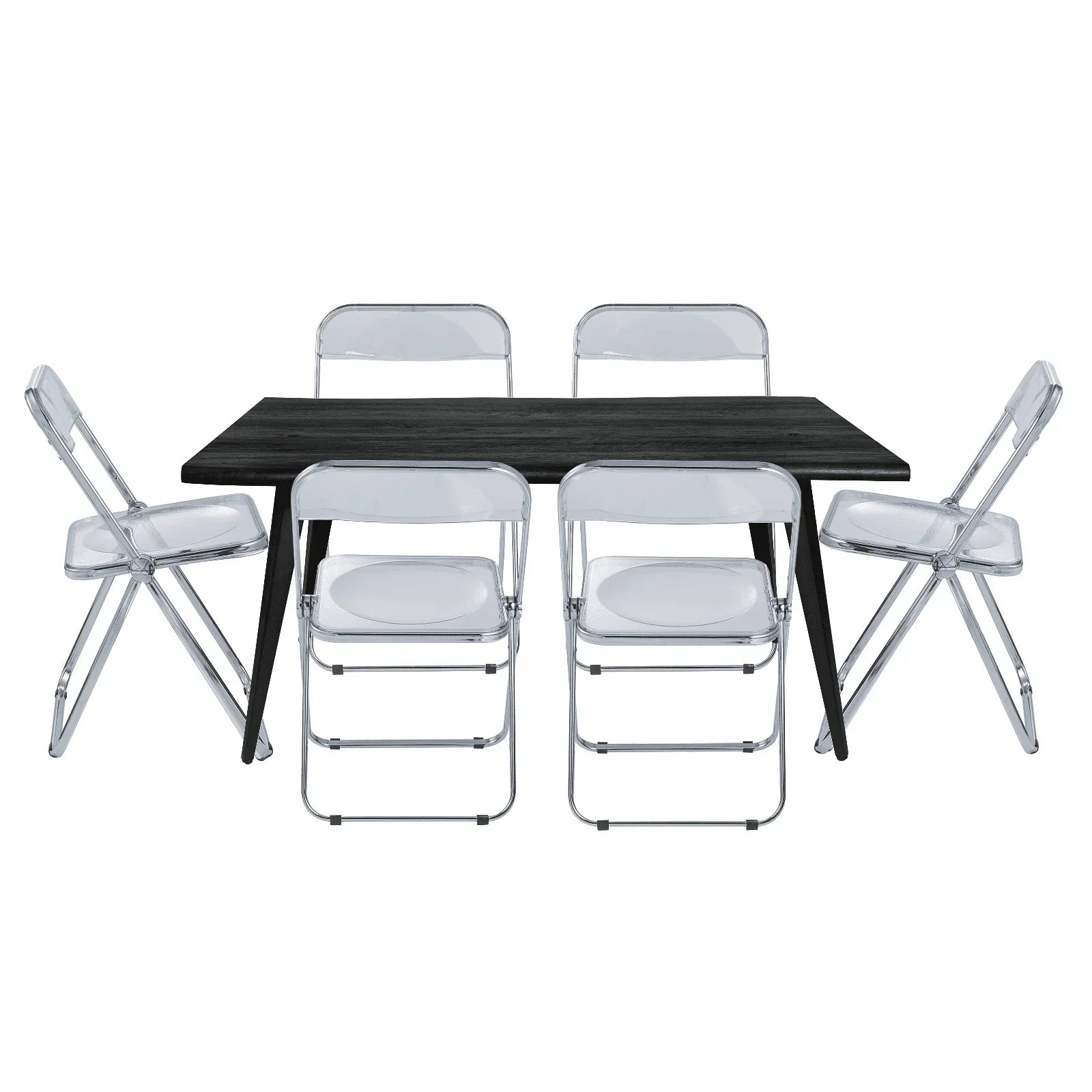 Lawrence 7-Piece Dining Set: Folding Acrylic Chairs & Rectangular Wood Table - Elax Furniture