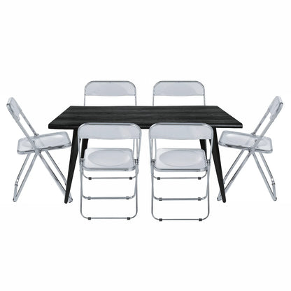 Lawrence 7-Piece Dining Set: Folding Acrylic Chairs & Rectangular Wood Table - Elax Furniture