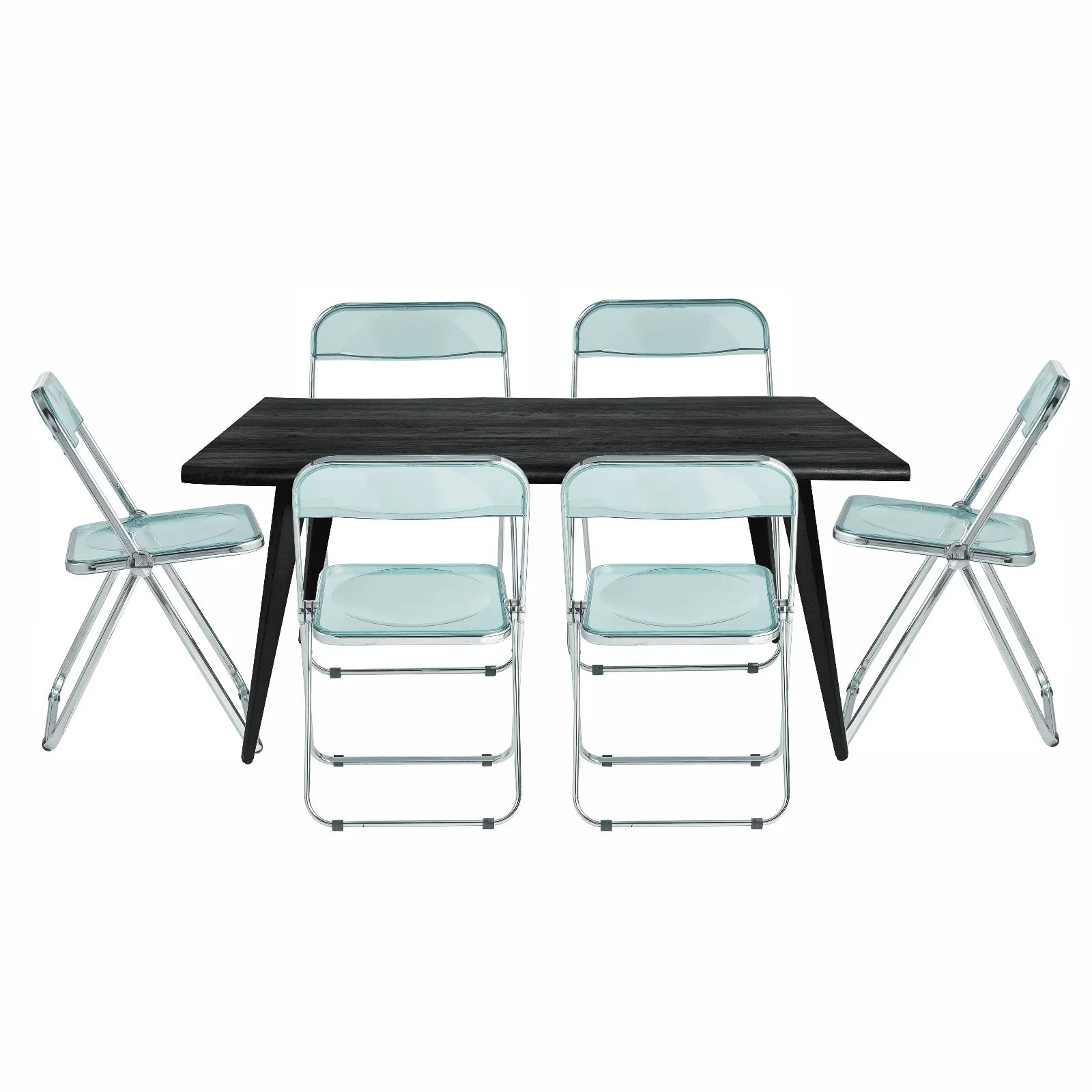 Lawrence 7-Piece Dining Set: Folding Acrylic Chairs & Rectangular Wood Table - Elax Furniture