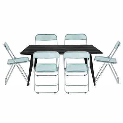 Lawrence 7-Piece Dining Set: Folding Acrylic Chairs & Rectangular Wood Table - Elax Furniture