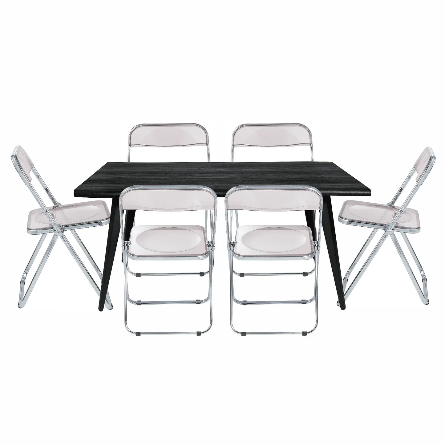 Lawrence 7-Piece Dining Set: Folding Acrylic Chairs & Rectangular Wood Table - Elax Furniture