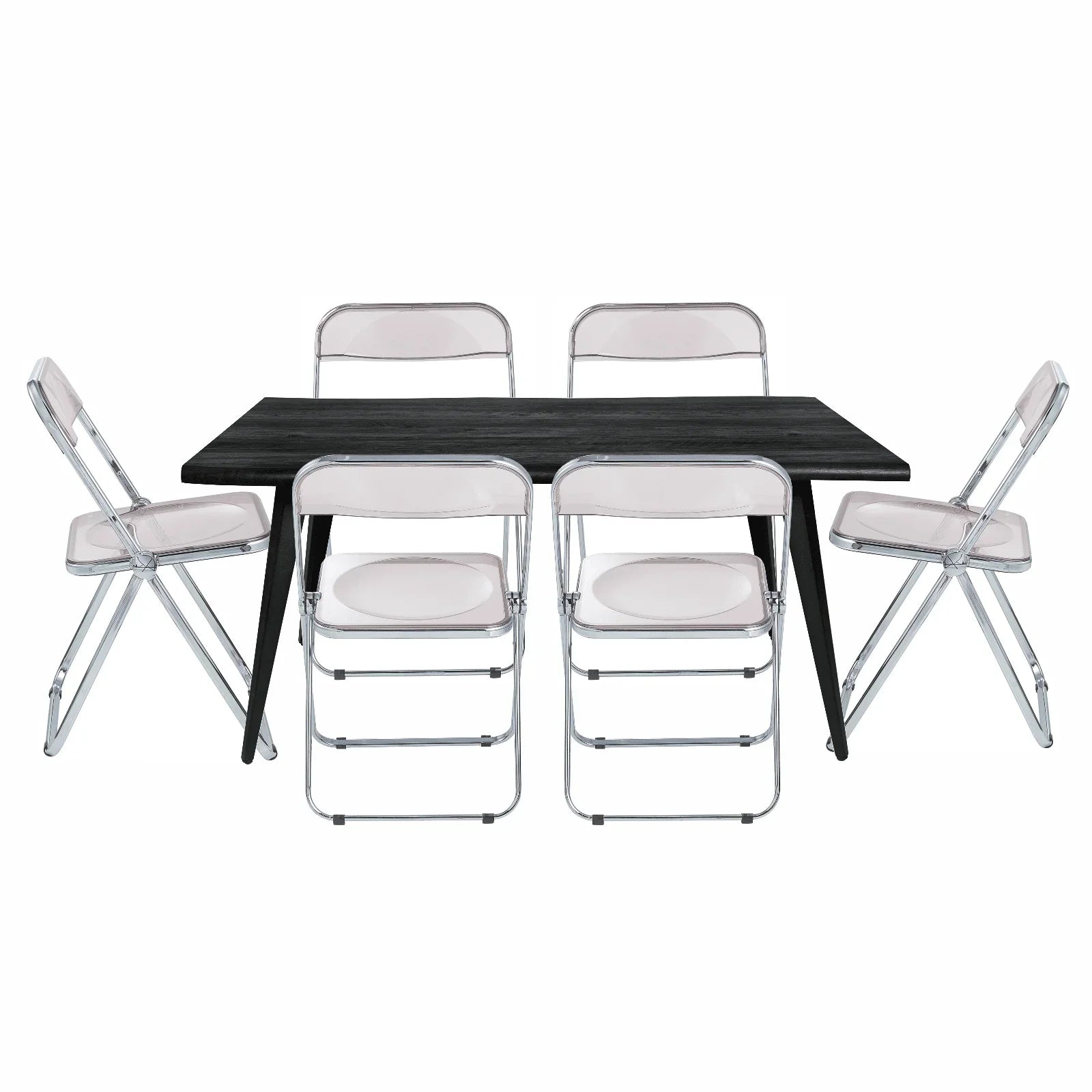 Lawrence 7-Piece Dining Set: Folding Acrylic Chairs & Rectangular Wood Table - Elax Furniture