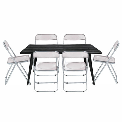 Lawrence 7-Piece Dining Set: Folding Acrylic Chairs & Rectangular Wood Table - Elax Furniture