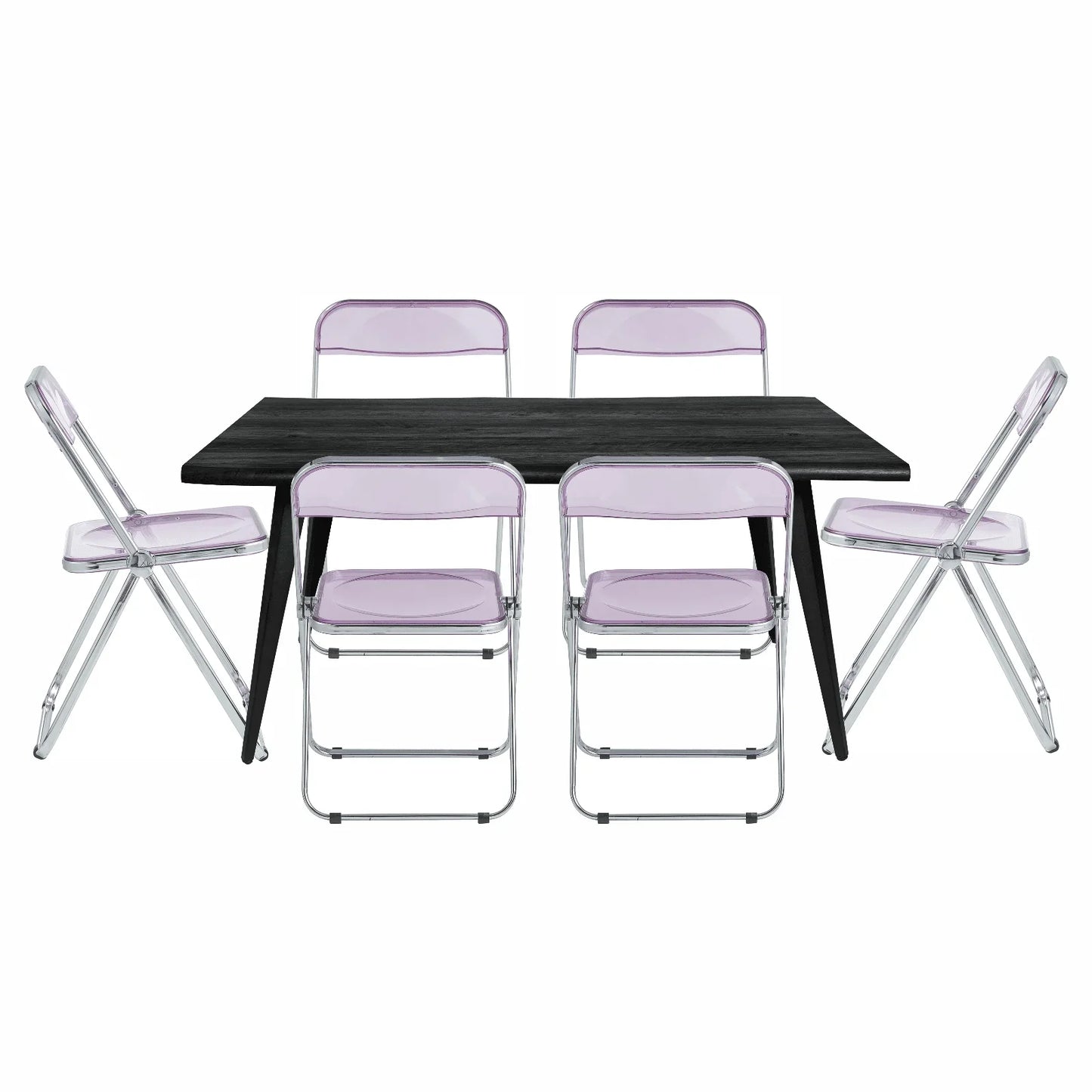 Lawrence 7-Piece Dining Set: Folding Acrylic Chairs & Rectangular Wood Table - Elax Furniture