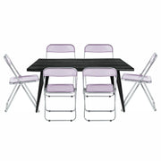 Lawrence 7-Piece Dining Set: Folding Acrylic Chairs & Rectangular Wood Table - Elax Furniture