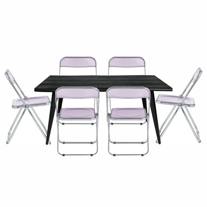 Lawrence 7-Piece Dining Set: Folding Acrylic Chairs & Rectangular Wood Table - Elax Furniture