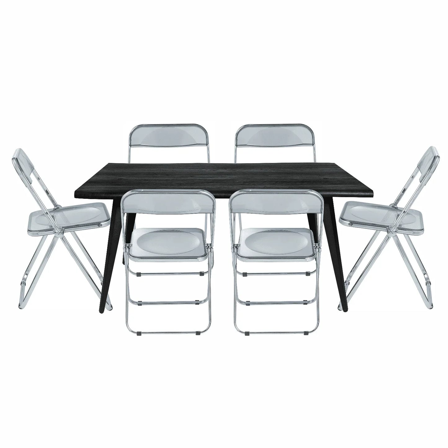 Lawrence 7-Piece Dining Set: Folding Acrylic Chairs & Rectangular Wood Table - Elax Furniture