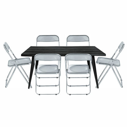 Lawrence 7-Piece Dining Set: Folding Acrylic Chairs & Rectangular Wood Table - Elax Furniture